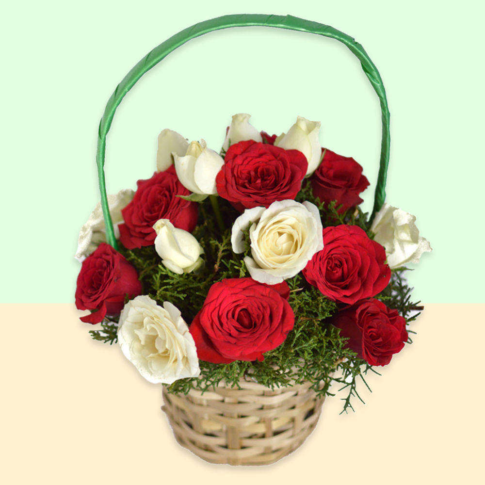  Radiant Wishes A basket of Red and White Roses