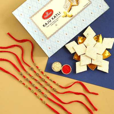 Sneh Antique Finish Rakhi Set N Haldiram Kaju Katli