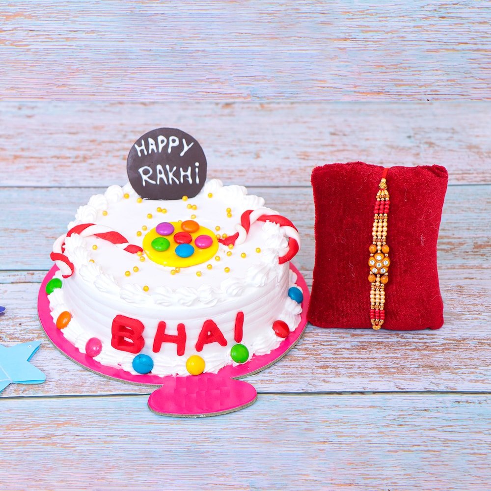  Yummilicious Bhai Cake With Beads Rakhi