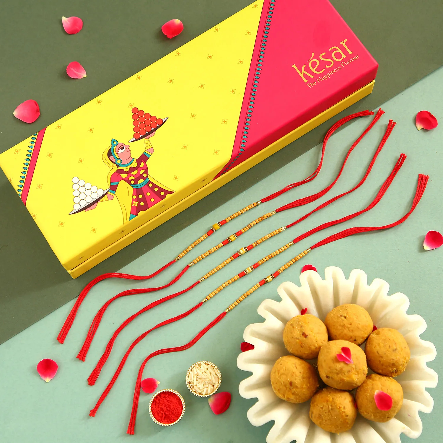  Sneh Wooden Beads Rakhi Set & Sweets Box