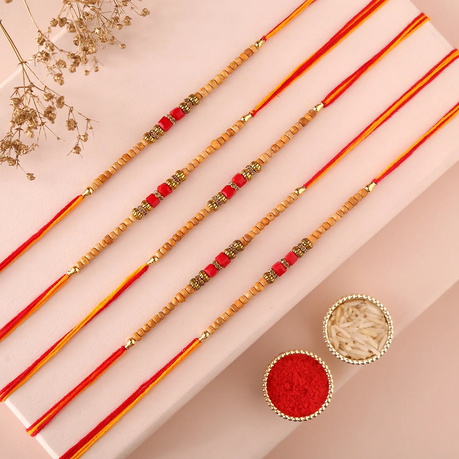  Sneh Wooden Beads Rakhi Set N Haldiram Bites Mix